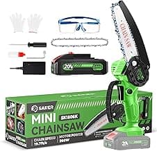 Saker Mini Chainsaw|6 Inch Chainsaw[2025 Upgraded]|Mini Cordless Electric Chain Saw|Small Handheld Portable Chainsaw Battery Powered Chain Saw for Tree Trimmer and Garden,Christmas Gifts for Men Women