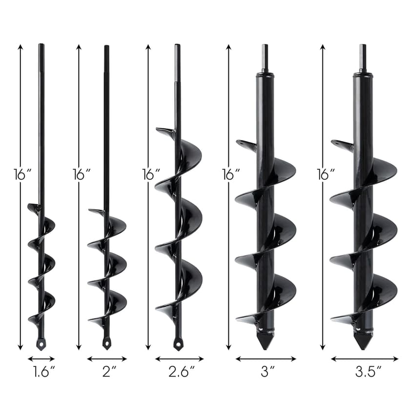 VASGOR Set of 5 Auger Drill Bit for Planting (1.6x16", 2x16", 2.6x16", 3x16", 3.5x16") - Easy Planter Garden Auger - Bulb & Bedding Plant Augers - Post Hole Digger for 3/8” Hex Drive Drill