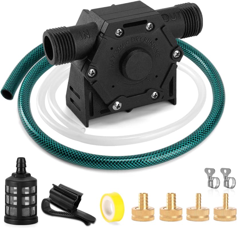 Drill Pump for Water 12Pcs, 750 GPH Electric Drill Pump with Water Hose, Oil Hose and Adapter, for Water, Gasoline, Garden, Rain Barrels(Black)
