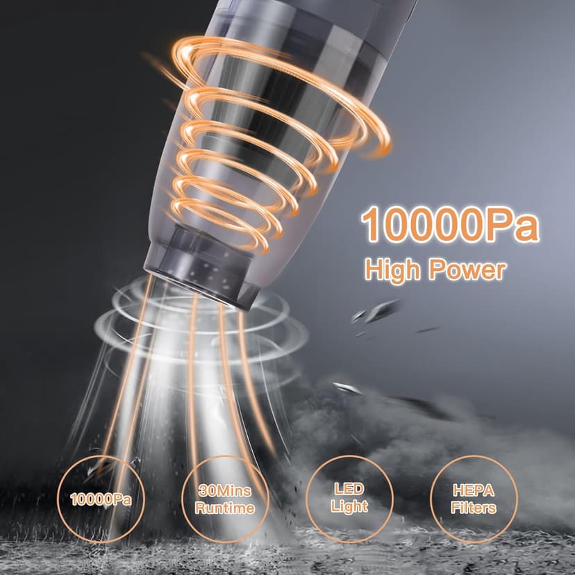 Handheld Vacuum Cordless Car Vacuum Portable, Cordless Handheld Vacuum Cleaner with Fast Charging Long Runtime Attachments Washable Filter,10KPA High Power Hand Vacuum for Car Home Office, Pet Hair