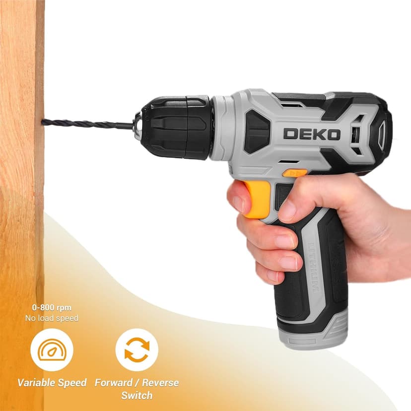 DEKOPRO 8V Cordless Drill, Drill Set with 3/8"Keyless Chuck, 42pcs Acessories, Built-in LED, Type-C Charge Cable, Gray Power Drill for Drilling and Tightening/Loosening Screws