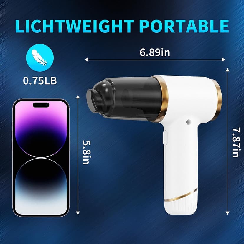 Handheld Vacuum Cleaner 15000PA Car Vacuum, 6 in 1 Portable Cordless Vacuum Cleaner Set, USB Rechargeable. White