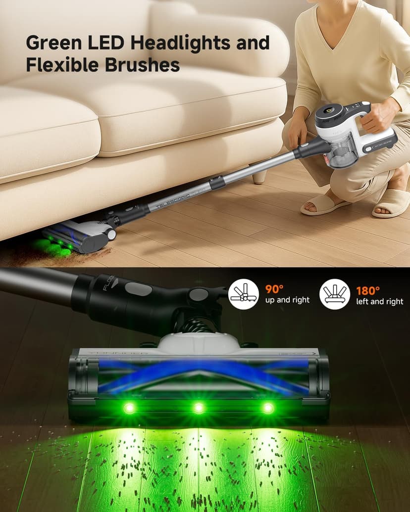 YONNDER Cordless Vacuum Cleaner, 45KPA/550W/50Mins Powerful Stick Vacuum for Home, Anti-Tangle, Self-Standing, Lightweigh, Charging Dock, Vacuum Cleaner for Hardwood Floor/Carpet/Pet Hair/Car, M1