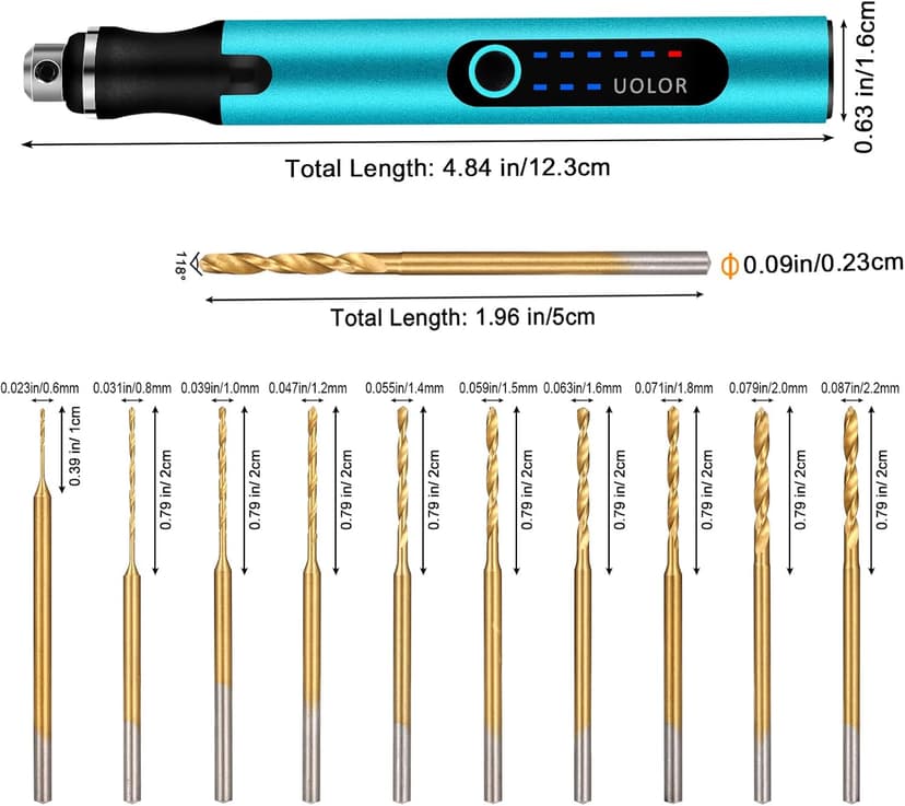 3-Speed Cordless Mini Drill Pen, Rechargeable DIY Electric Hand Drill with 10 Small Drill Bits, Micro Drill Set for Jewelry Making Stone Plastic Resin Keychains
