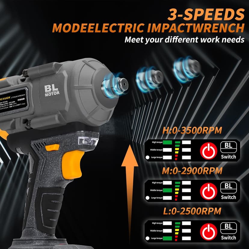1500Nm Impact Wrench, 1/2" 1107ft-lbs Cordless Impact Gun with 2 x 4.0Ah Battery, 21V High Torque Power Impact Driver with 6 Sockets,Pistola Llave De Impacto for Truck RV Car Heavy Construction