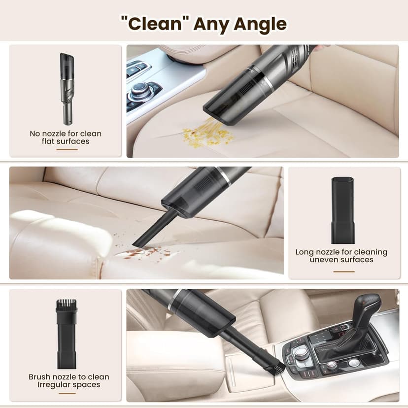 Car Vacuum Portable Cordless 120W/12kPa High Power Handheld Portable Handheld Vacuum Cordless Cleaner with Low Noise Wet and Dry Use Auto Vacuum Cleaner for Car Home Cleanning