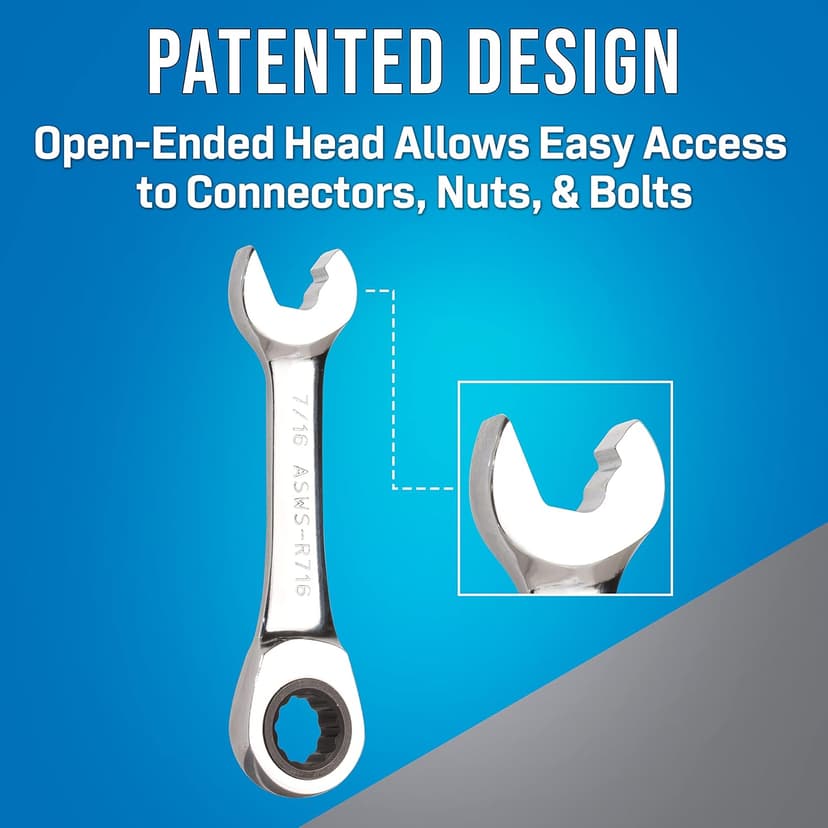 Jonard Tools ASWS-R716, Stubby Ratcheting Combination Speed Wrench, Angled Head, 7/16"