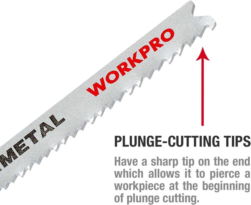 WORKPRO 25-Piece T-Shank Jig Saw Blade Set with Storage Case, Made with HCS/HSS/BIM, Assorted Blades for Wood, Plastic and Metal Cutting