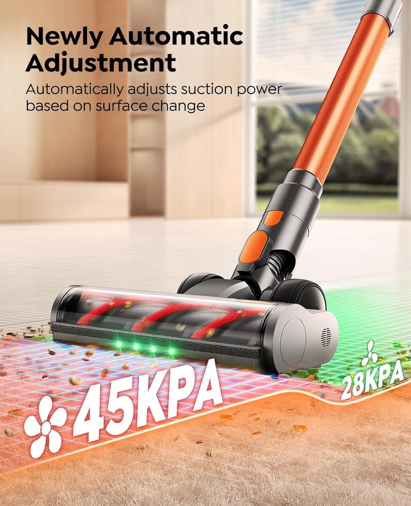Cordless Vacuum Cleaner, 550W/45KPa/60Min Runtime Stick Vacuum with 3.3Ft Hose, Wall Mount Charging, Auto Mode, Touchscreen, Self-Standing Vacuum Cleaner for Home/Pet Hair/Carpet/Car, Fragrance