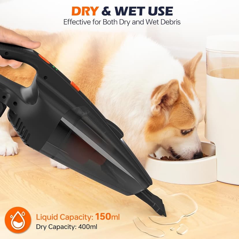 Pet Hair Vacuum, Handheld Vacuum Cordless Rechargeable with LED, 10000Pa Suction, 20V Lightweight Portable Hand Vacuum with Multi-Nozzles & Washable HEPA Filter for Pet Hair, Car and Home