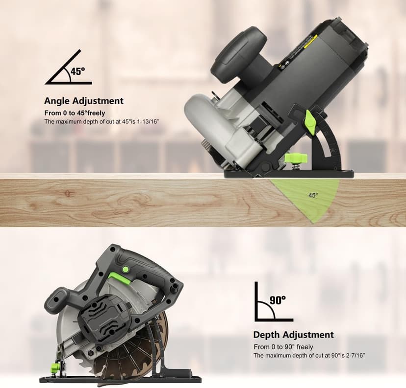 GALAX PRO 11 Amp Power Circular Saw, 6000RPM Corded Circular Saw with Adjustable Cutting Depth 2-1/2" (90°) to 1-7/8" (45°), 7-1/4 Inch Carpentry Saw Blade, Ideal for Wood, Plastic Cuts