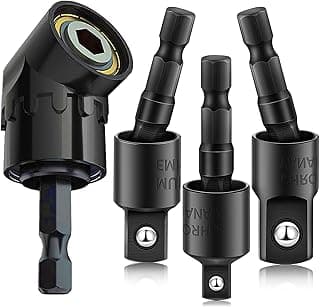 Right Angle Drill Adaptor,4-in-1 Impact Drill Bit Extension,360° Rotatable 1/4 3/8 1/2" Impact Grade Socket Adapter Set,105 Degree Angle Screwdriver Drill Bit for Household Workplace Industry