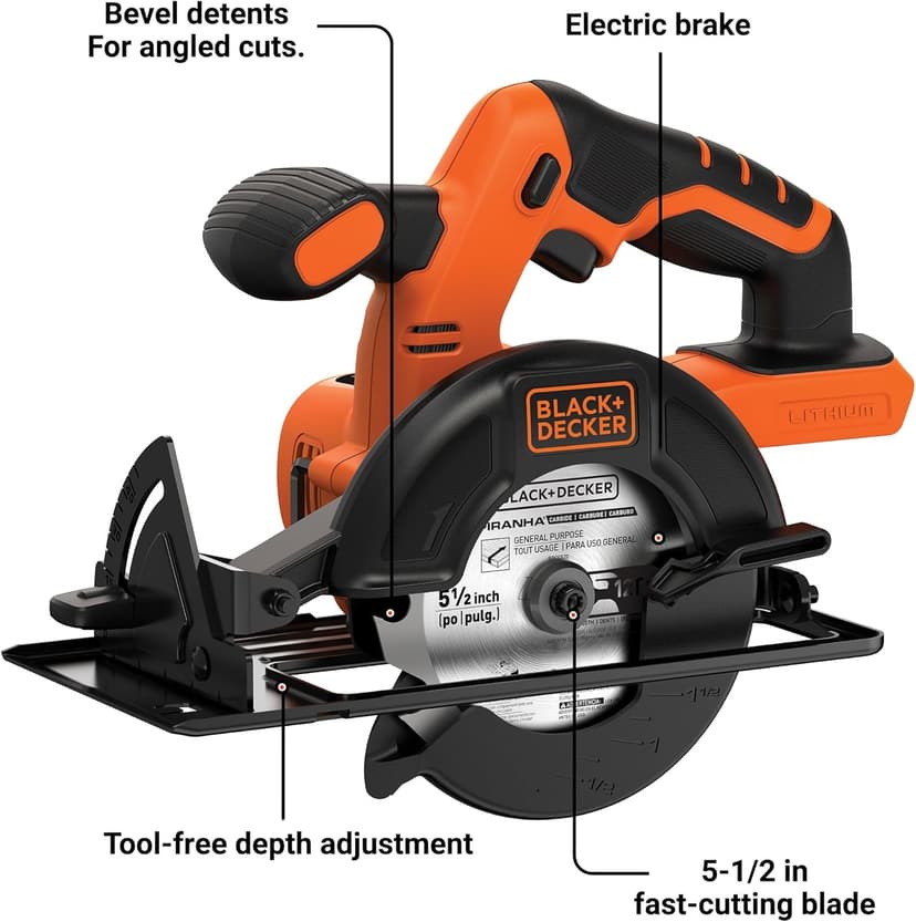 BLACK+DECKER 20V 5-1/2" Cordless Circular Saw, Bare Tool Only (BDCCS20B)