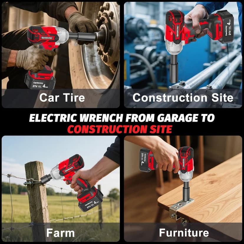 Cordless Impact Wrench 1/2 Inch, 21V Max Brushless, 450 Ft-lbs (600N.m) Max Torque, 3-Speed, w/ 4.0Ah Battery & Quick Charger, 6Pcs Impact Sockets - for Automotive Repair, Tire Changing, Home DIY
