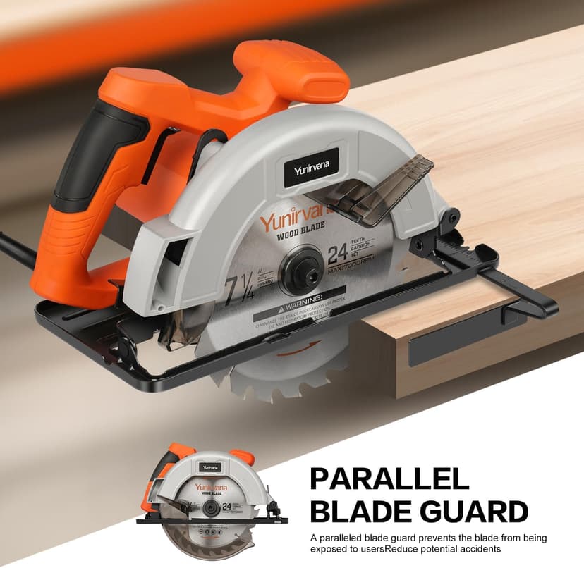 11 Amp Corded Circular Saw with Circular Saw Blade, 6000RPM, Adjustable Cutting Depth, 7-1/4 Inch Blade, Ideal for Wood and Plastic Cuts, Professional Carpentry Tool for Precision Cutting