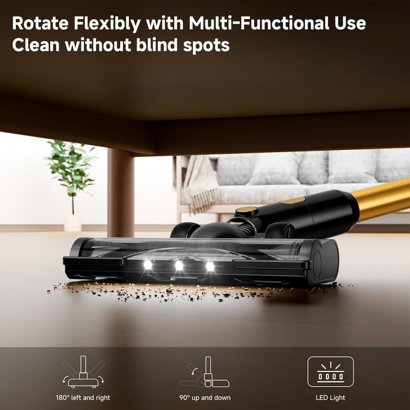 Cordless Vacuum Cleaner, 8 in 1 Powerful Stick Vacuum with 45min Runtime, Anti-Tangle Vacuum Cleaners for Home, Lightweight Handheld Wireless Vacuum for Hardwood Floor Carpet pet Hair, Gold