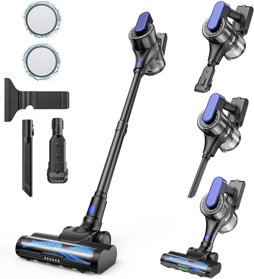 Cordless Stick Vacuum Cleaner, 55Min Cordless Vacuum Cleaners for Home, Powerful Suction Rechargeable Vacuum with Green LED Headlight, Lightweight Stick Vac for Carpet, Hardwood Floors & Pet Hair