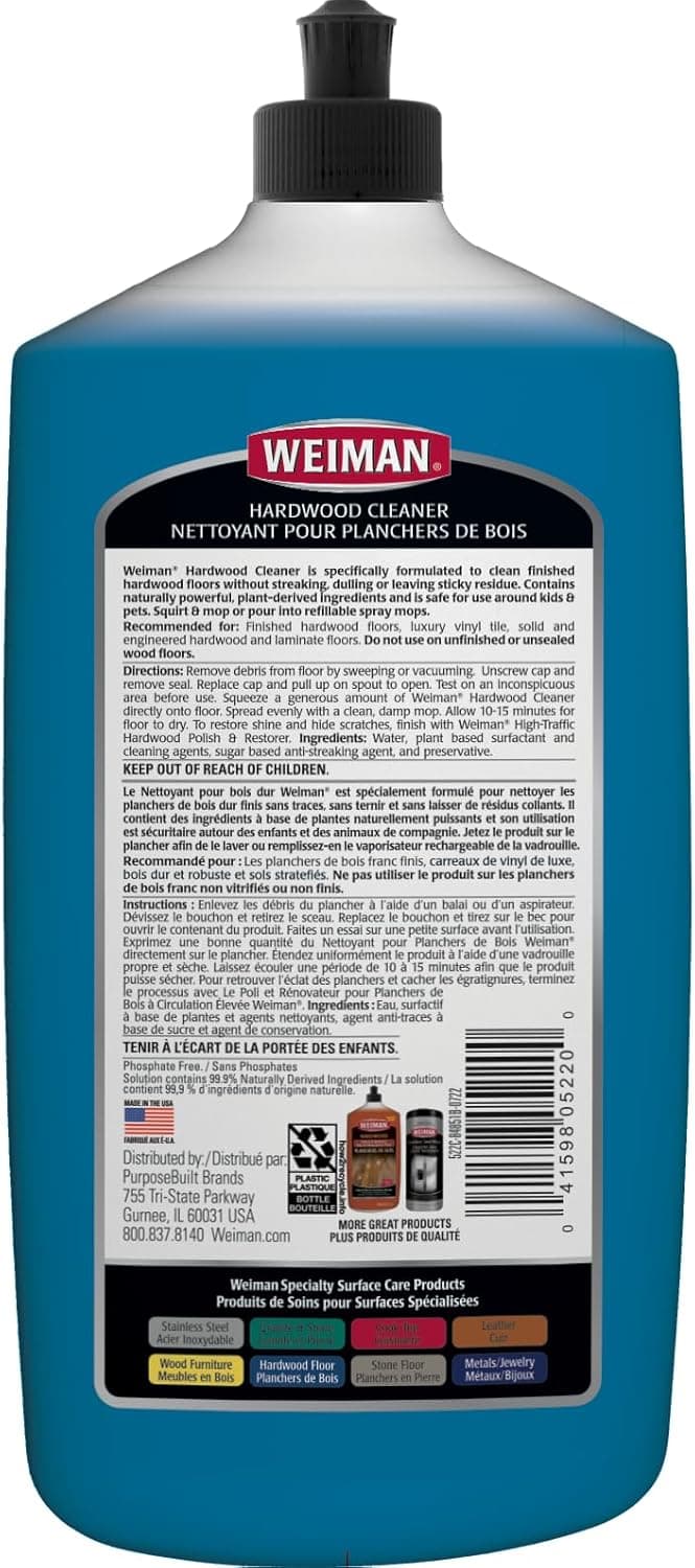 Weiman Hardwood Cleaner for Finished Hardwood Floors, Engineered Floors, Laminate - Streak-Free Results, EPA Safer Choice Certified, 32 oz