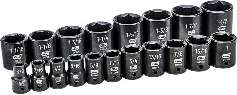 GEARWRENCH 19 Pc. 1/2" Drive 6 Pt. Standard Impact Socket Set, SAE - 84932N