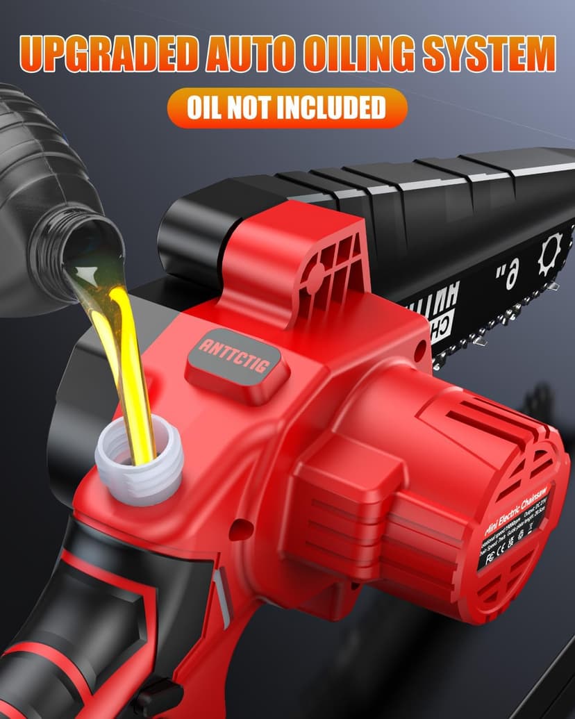 Mini Chainsaw Cordless, 6 inch Small Electric Chainsaw Battery Powered, Handheld Mini Chain Saw with 2 Batteries&2 Chains, Hand Saws for Branch Wood Cutting Tree Trimming (UPGRADED VERSION), Red