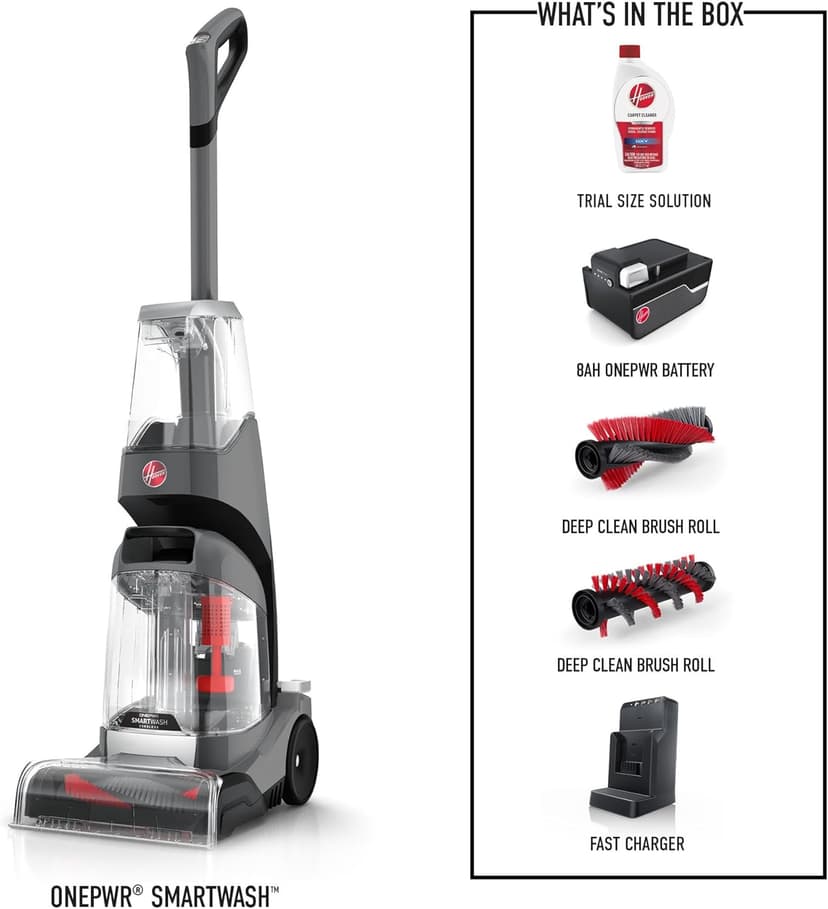 Hoover ONEPWR SmartWash Cordless Carpet Cleaner Machine, Deep Cleaning Carpet Shampooer Machine, Pair with a Hoover Carpet Cleaner Solution for a Bright, Refreshed Home