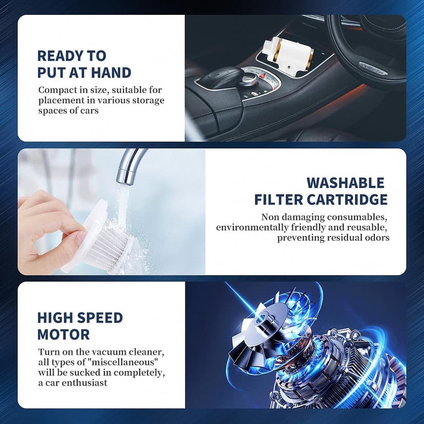 Handheld Vacuum Cleaner 15000PA Car Vacuum, 6 in 1 Portable Cordless Vacuum Cleaner Set, USB Rechargeable. White