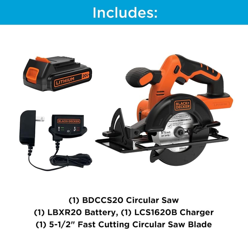 BLACK+DECKER 20V MAX POWERCONNECT 5-1/2 in. Cordless Circular Saw with Battery and Charger (BDCCS20C)