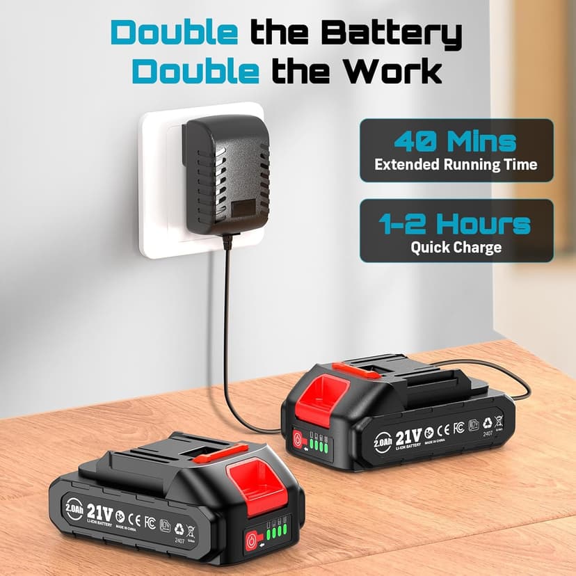 SEESII Cordless Jig Saw 21V, Electric Jigsaw Tool with 2× 2.0Ah Batteries, 2800RPM Variable Speed for Wood Cutting, 0°-45° Bevel Cuts, LED Light, 4 Orbital Settings for Straight/Curve/Circle Cutting