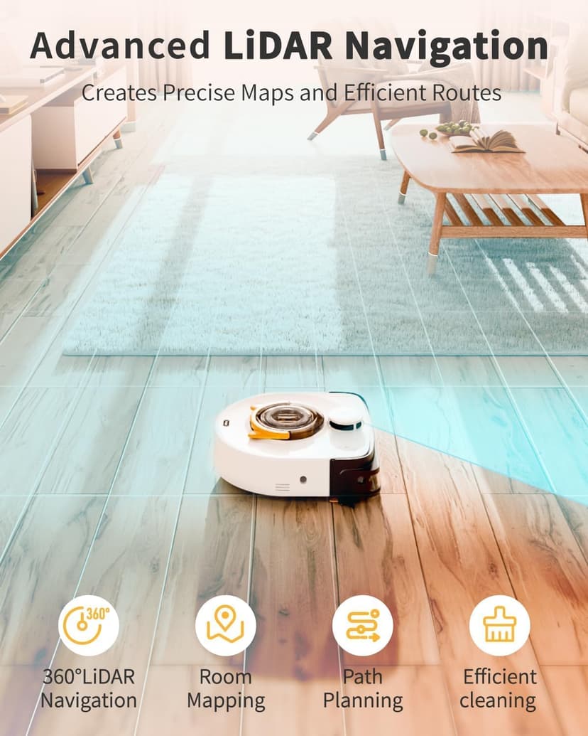 Robot Vacuum Cleaner, 22,000Pa Ultra-Strong Suction - Automatic Robot Vacuum for Pet Hair & Carpets, Tangle-Free Cleaning, Smart Mapping with LiDAR Navigation, App Controlled Vacuum Robot