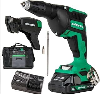 Metabo HPT 18V MultiVolt Cordless Drywall Screw Gun Kit, High-Speed Power Screwdriver with Collated Screw Magazine, 2.0Ah Lithium-Ion Battery and Charger, Lightweight Ergonomic Design, W18DAQB