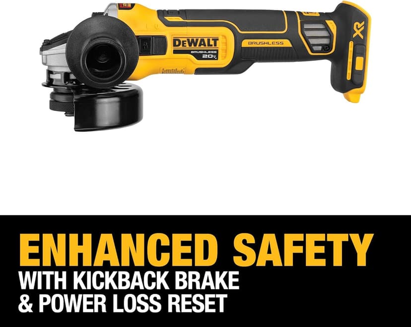 DEWALT 20V MAX* XR Angle Grinder with Kickback Brake, Slide Switch, 4-1/2-Inch, Tool Only (DCG405B)
