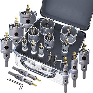GSTK Upgrade Heavy Duty Carbide TCT Carbide Hole Saw Kit 10Pcs for Hard Metal, with 2*Extra Titanium Plated Pilot Center Drill and 2*L-Wrench