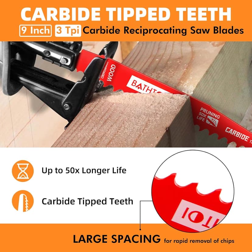 5 Pack 9 Inch 3 Tpi Carbide Reciprocating Saw Blades for Wood Cutting and Tree Trimming, Pruning Sawzall Blades with Carbide Tipped Teeth for Longer Life and Faster Cutting Speed