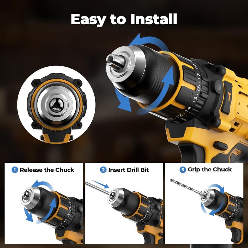 Cordless Hammer Drill Compatible with Dewalt 20V MAX Battery(No Battery)20V Brushless Drill, 1/2" Cordless Drill for Concrete with Variable Speed for Home Improvement, Woodworking, Metal
