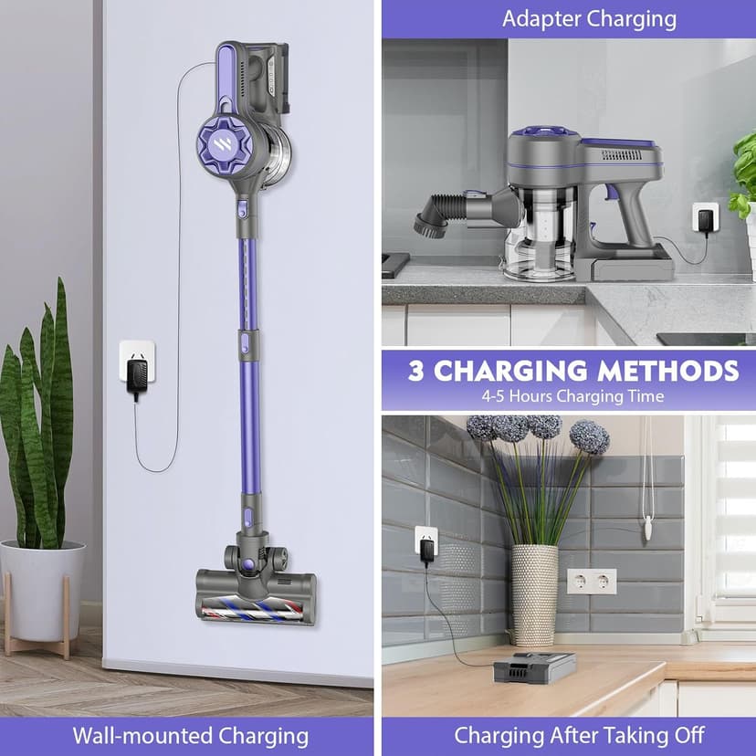 Cordless Vacuum Cleaners for Home with Powerful Suction,Stick Vacuum Cordless Rechargeable,Up to 35 Mins Runtime,Lightweight Hardwood Floor Vacuum for Pet Hair,Carpet(Dark Purple)