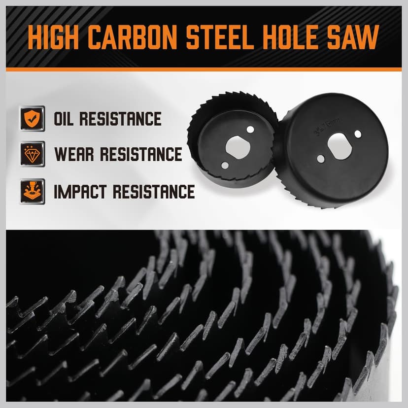HORUSDY Hole Saw Set 24PCS Hole Saw Kit,Hole Saw Drill Bit Kit, 3/4"-6" (19-152mm) 17PCS Saw Blades, 2 Mandrels, 3 Drill Bit, Installation Plate, Hex Key, For Drywall, Soft Wood, Plywood, Plastic, PVC