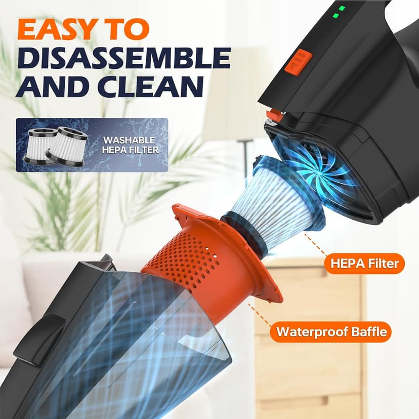 Pet Hair Vacuum, Handheld Vacuum Cordless Rechargeable with LED, 10000Pa Suction, 20V Lightweight Portable Hand Vacuum with Multi-Nozzles & Washable HEPA Filter for Pet Hair, Car and Home