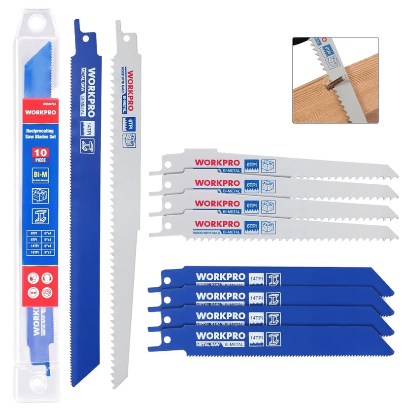 WORKPRO 32-Piece Reciprocating Saw Blade Set - Metal/Woodcutting Saw Blades, Pruner Saw Blades with Organizer Pouch