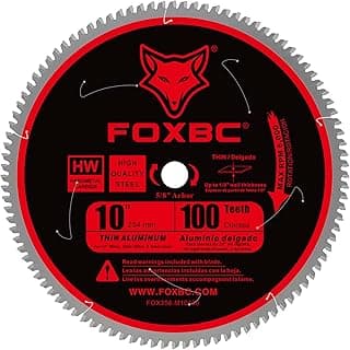 FOXBC 10-Inch Saw Blade 100-Tooth TCG for Aluminum and Non-Ferrous Metal Cutting with 5/8-Inch Arbor