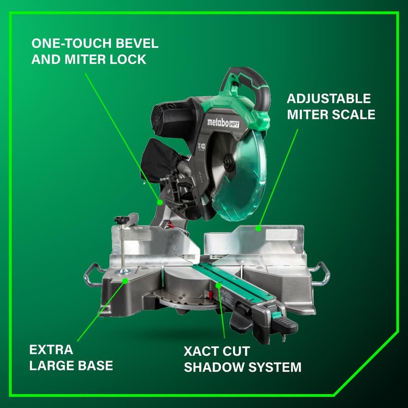Metabo HPT 12-Inch Dual Bevel Sliding Miter Saw, 4000 RPM No-Load Speed, 45° Left and Right Bevel Range, Precision Miter Angles, 9 Detent Stops, Xact Cut Shadow Line, C12RSH3