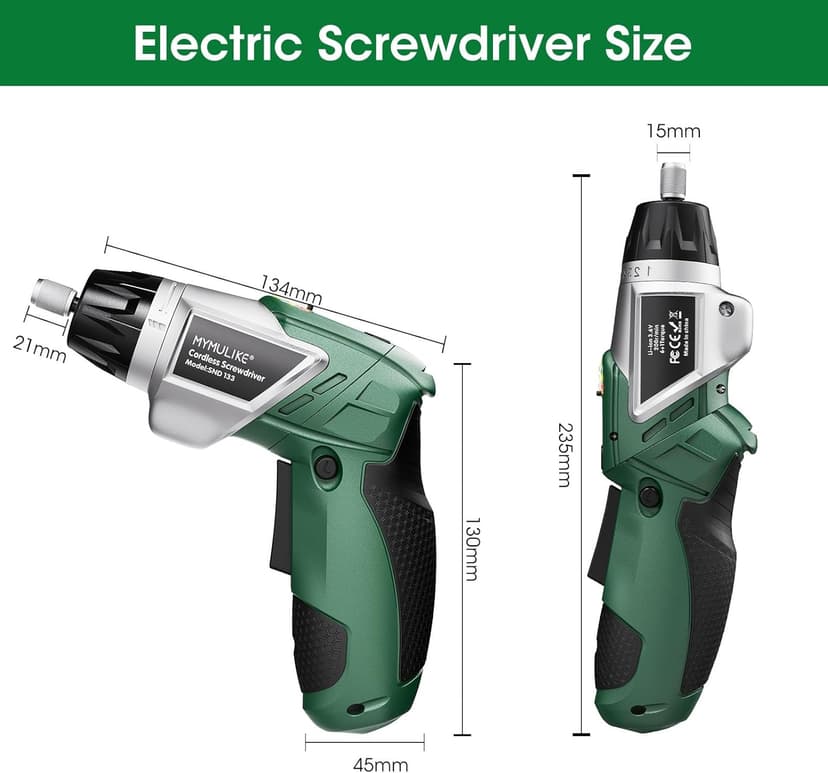 Electric Screwdriver Cordless Set, 3.6V Power Screwdriver Rechargeable with Light, Green Screw Gun with Pivoting Handle and Drill, 49 Pcs Accessories, 6+1 Torque Setting, 2000 mAh Battery