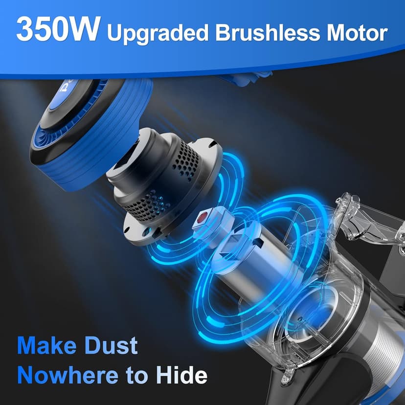 Cordless Vacuum Cleaner for Home, 45Kpa Lightweight Stick Vacuum with Powerful Suction, Rechargeable Battery Up to 50mins, Handheld Vacuum Cleaners for Carpets, Pet Hair，Hardwood Floors - Blue