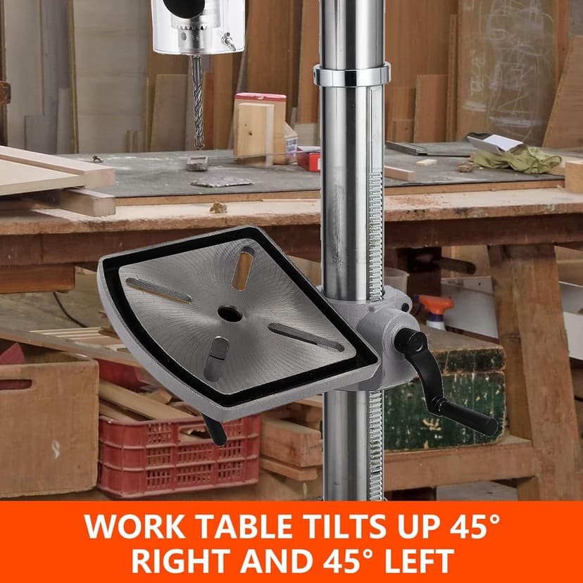 13 in Floor Drill Press, 7.5 Amp 120V, 288-3084 RPM Variable Speed Cast Iron Bench Drill Press, 0-45°Tilting Worktable, Tabletop Drilling Machine for Wood Metal