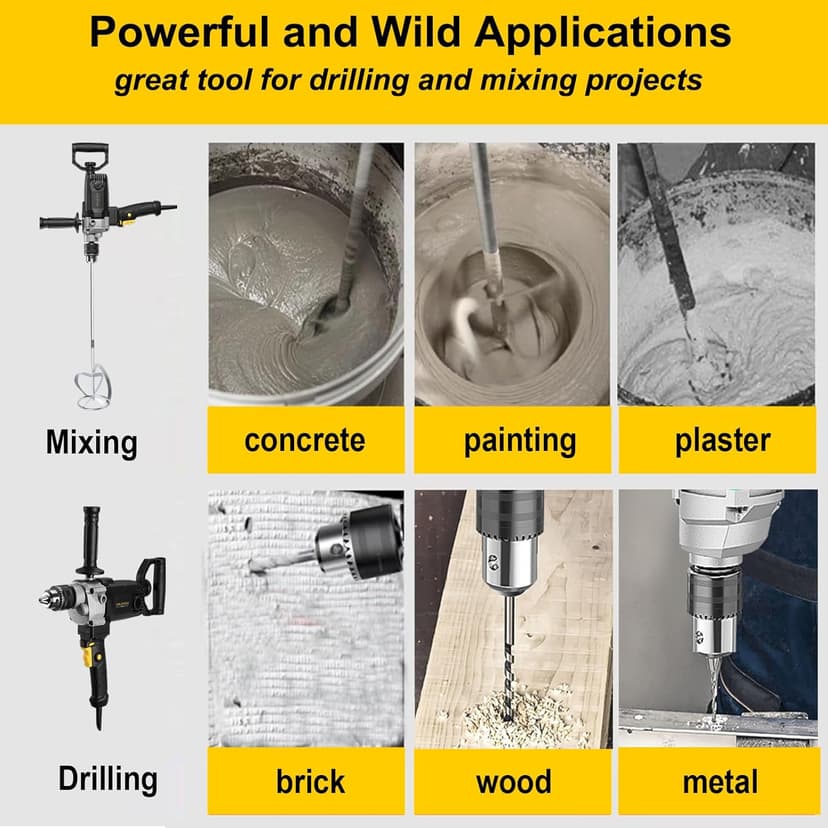 10-Amp Corded 5/8" Heavy Duty Drill Mixer Set, Mixing Drill Machine with Spade Handle for Drilling and Mixing, Variable Speeds Concrete Mud Mixer ROLAYSEE TOOLS