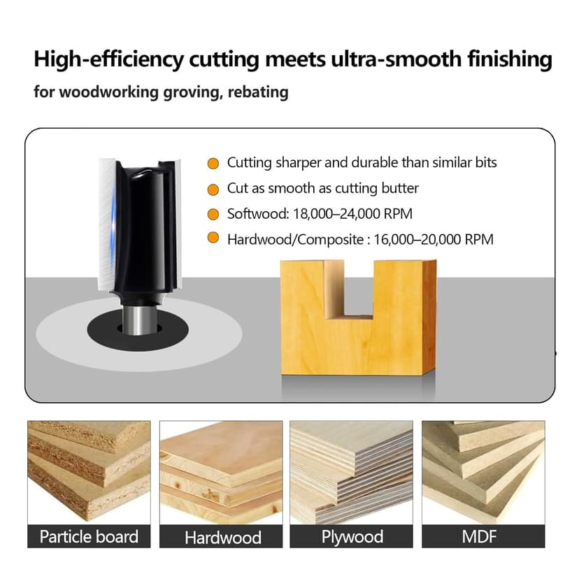 6Pcs Straight Router Bit Set 1/4 Shank, Double Flute Straight Bit Dado Straight Cut Router Bit, Cut Dia 3/4", 5/8", 1/2", 3/8", 5/16", 1/4", Straight Router Bit for Woodworking Groove by SICWOOD