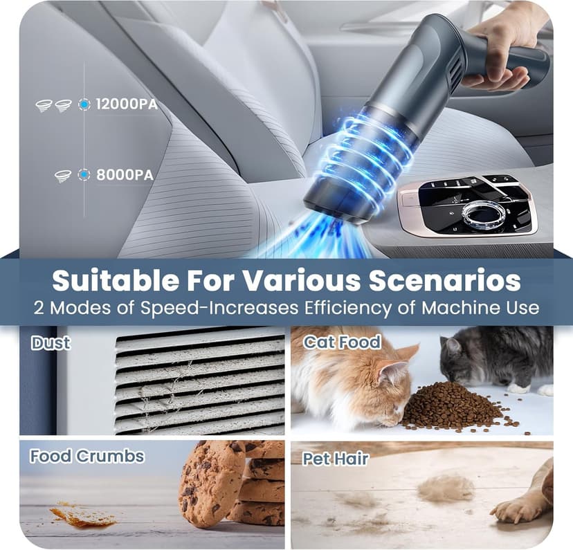 Cordless Car Vacuum Cleaner - Portable Handheld Vacuum with 90° Adjustable Handle,120W / 15000Pa Rechargeable Mini Dust Buster for Cars,Carpets and Pet Hair