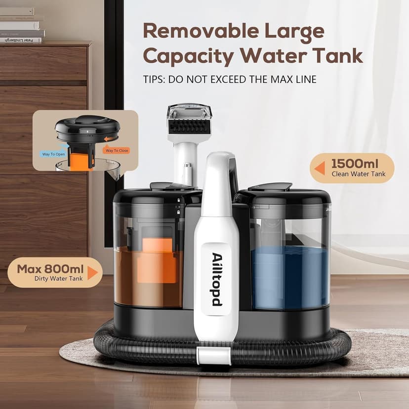 Portable Carpet & Upholstery Spot Cleaner, 15Kpa Powerful Suction & Spot Remover, Deep Stain Cleaning for Carpet, Car Seats, Pets, Stairs, Couches, with Dual Size BrushHead