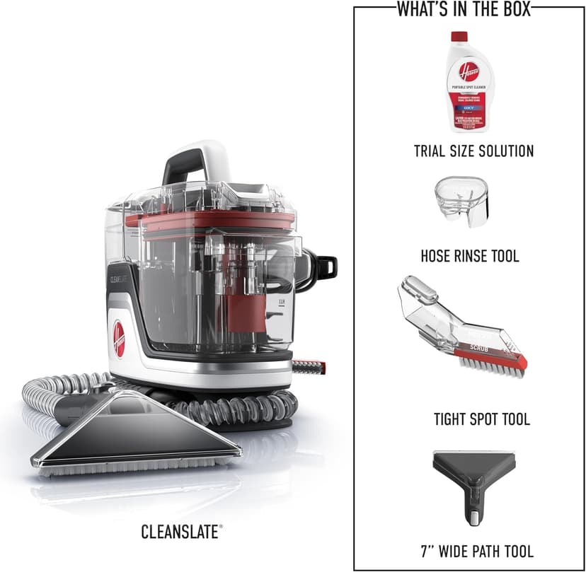 Hoover CleanSlate Pet Portable Carpet + Upholstery Spot Cleaner Machine, Powerful Suction with Versatile Tools, Pet Stain Remover, Car and Auto Detailer, Pair with Hoover Carpet Cleaner Solution