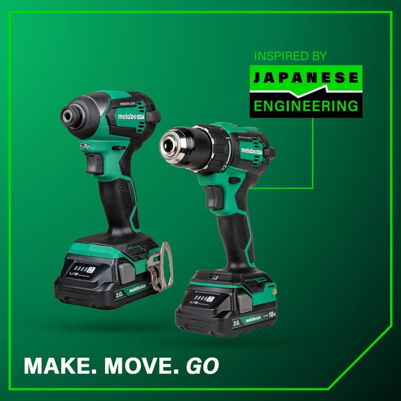 Metabo HPT 18V MultiVolt Cordless Brushless Driver Drill & Impact Driver Combo Kit, Power Tool Kit, 2 Lithium-Ion Metabo HPT Batteries and Charger, High Torque, Compact Lightweight Design, KC18DEXQB