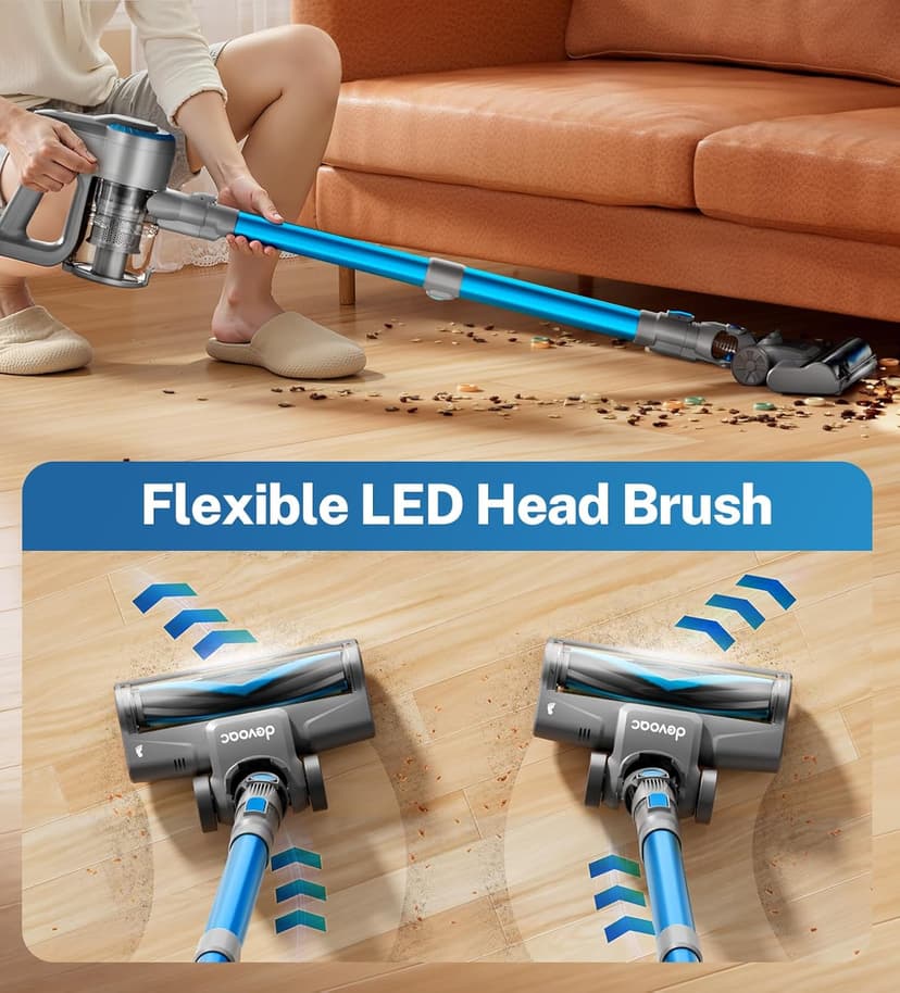 DEVOAC Cordless Vacuum Cleaner, Ultra-Lightweight Stick Vacuum, 2200mAh Battery Up to 40mins Runtime, 6 in 1 Powerful Handheld Vacuum for Home Hard Floor Carpet Pet Hair (Sky)